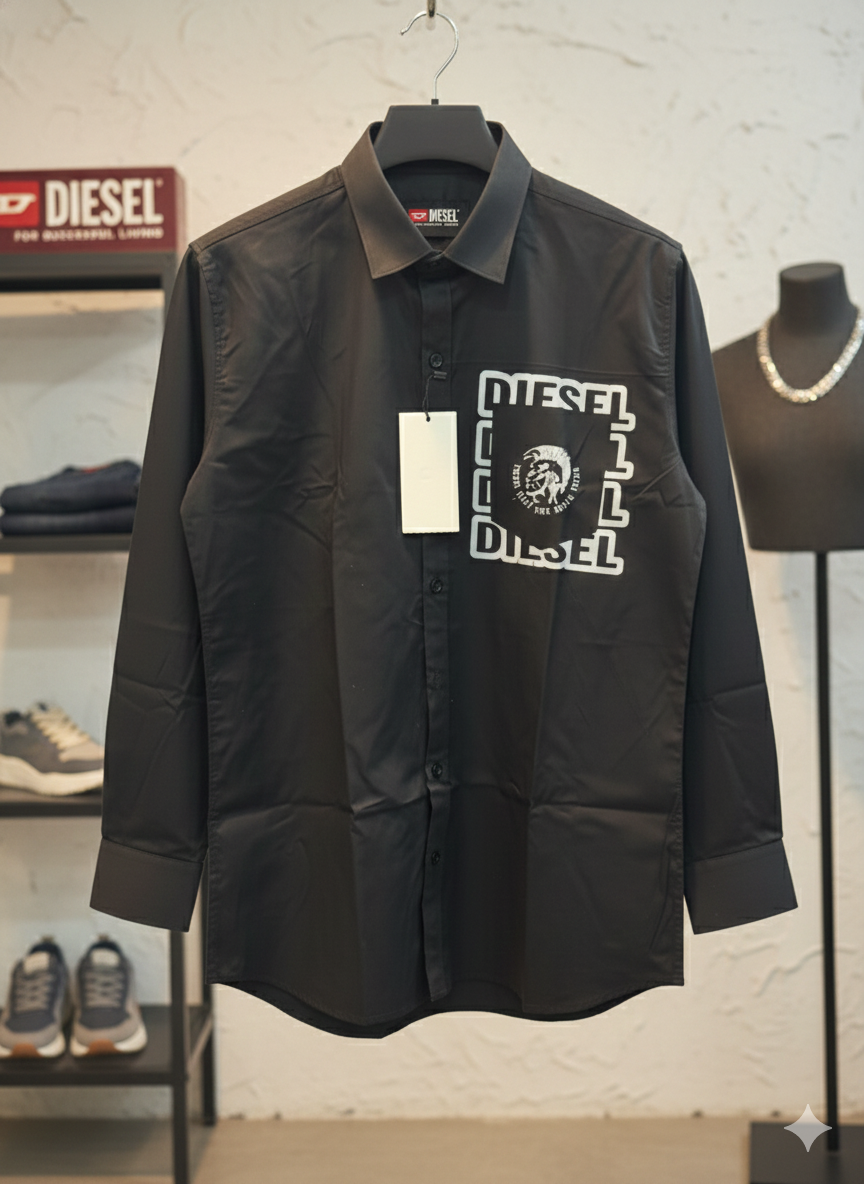 Premium DIESEL Men's Luxury Black Cotton Casual Shirt - Image 2