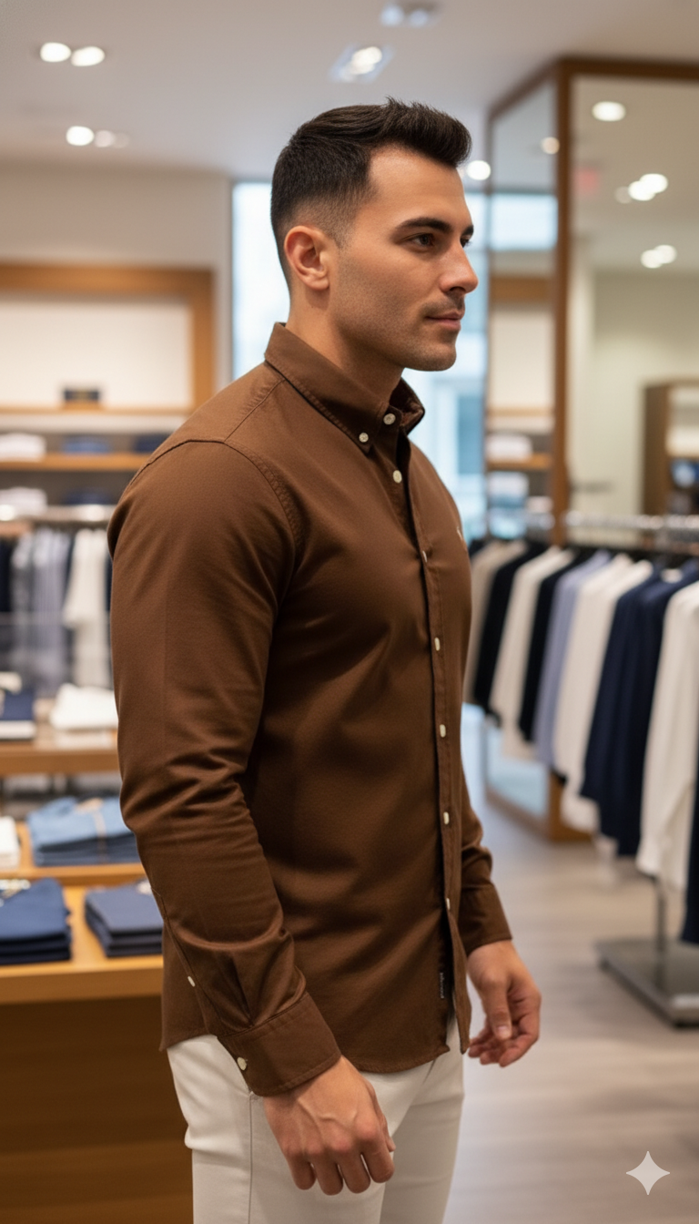 Armani Exchange Premium Style Shirt Classic Brown Oxford Shirt - Image 2