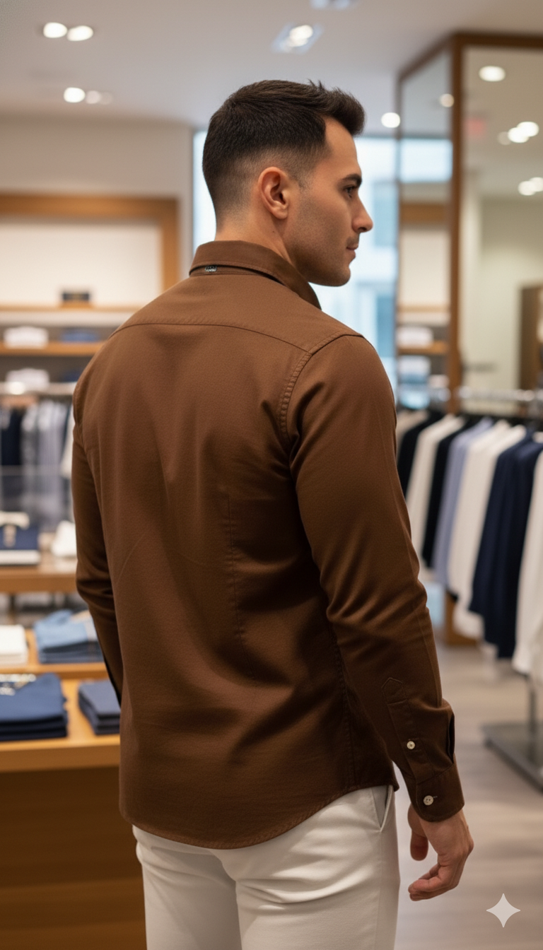 Armani Exchange Premium Style Shirt Classic Brown Oxford Shirt - Image 3