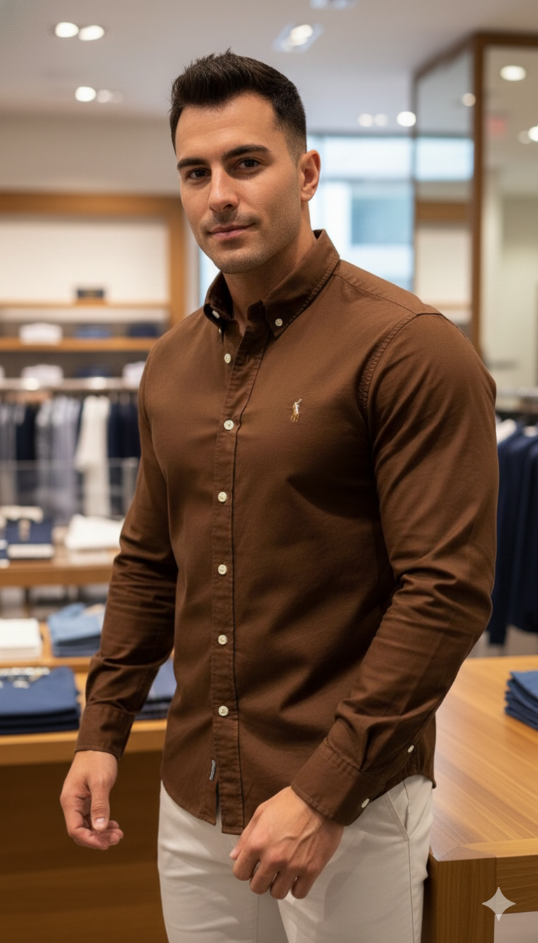 Armani Exchange Premium Style Shirt Classic Brown Oxford Shirt - Image 4