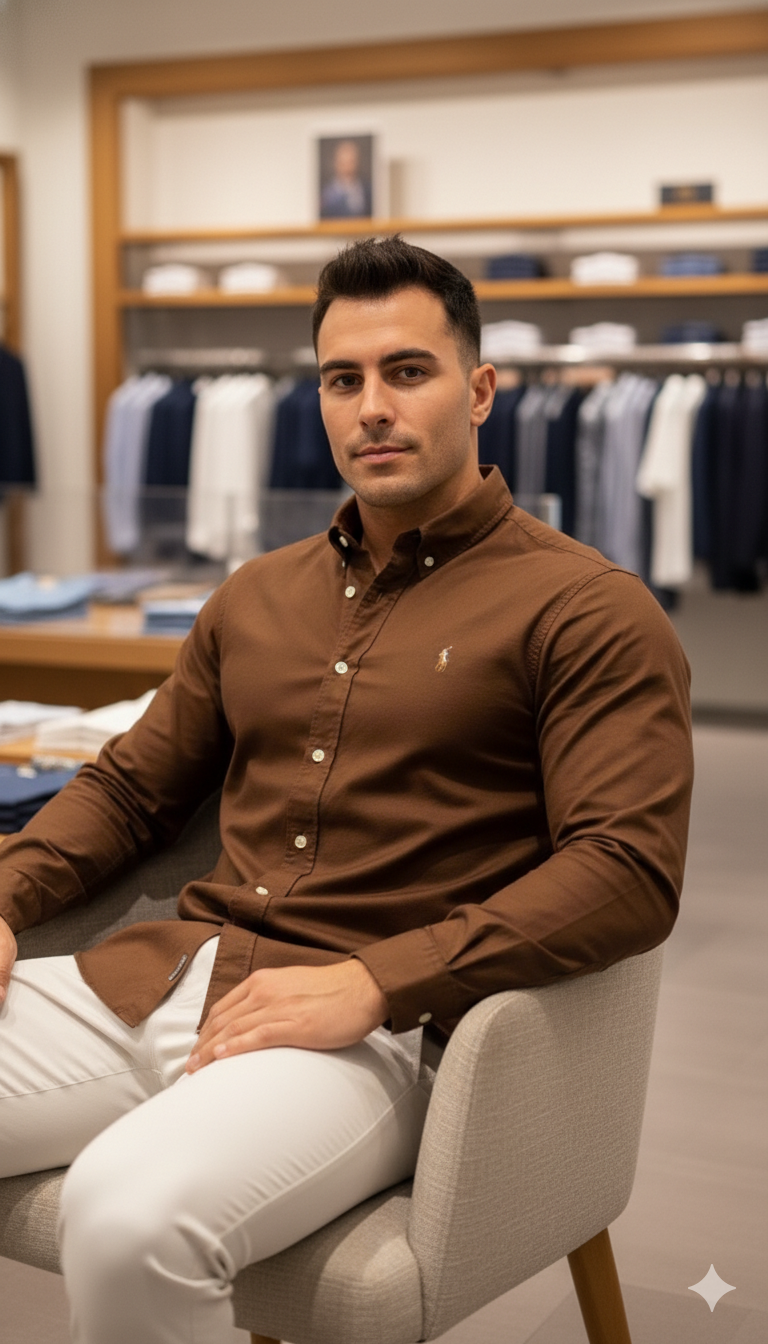Armani Exchange Premium Style Shirt Classic Brown Oxford Shirt - Image 5
