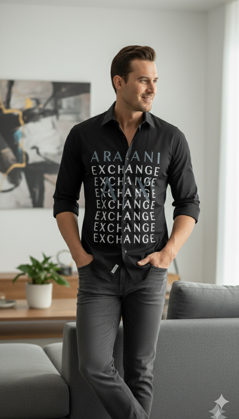 Armani Exchange Branded Shirt Print Slim Fit Premium Shirt for Men - Image 2