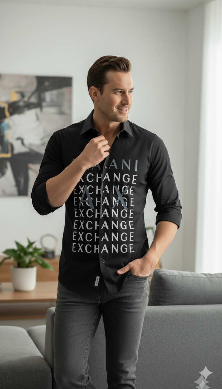 Armani Exchange Branded Shirt Print Slim Fit Premium Shirt for Men