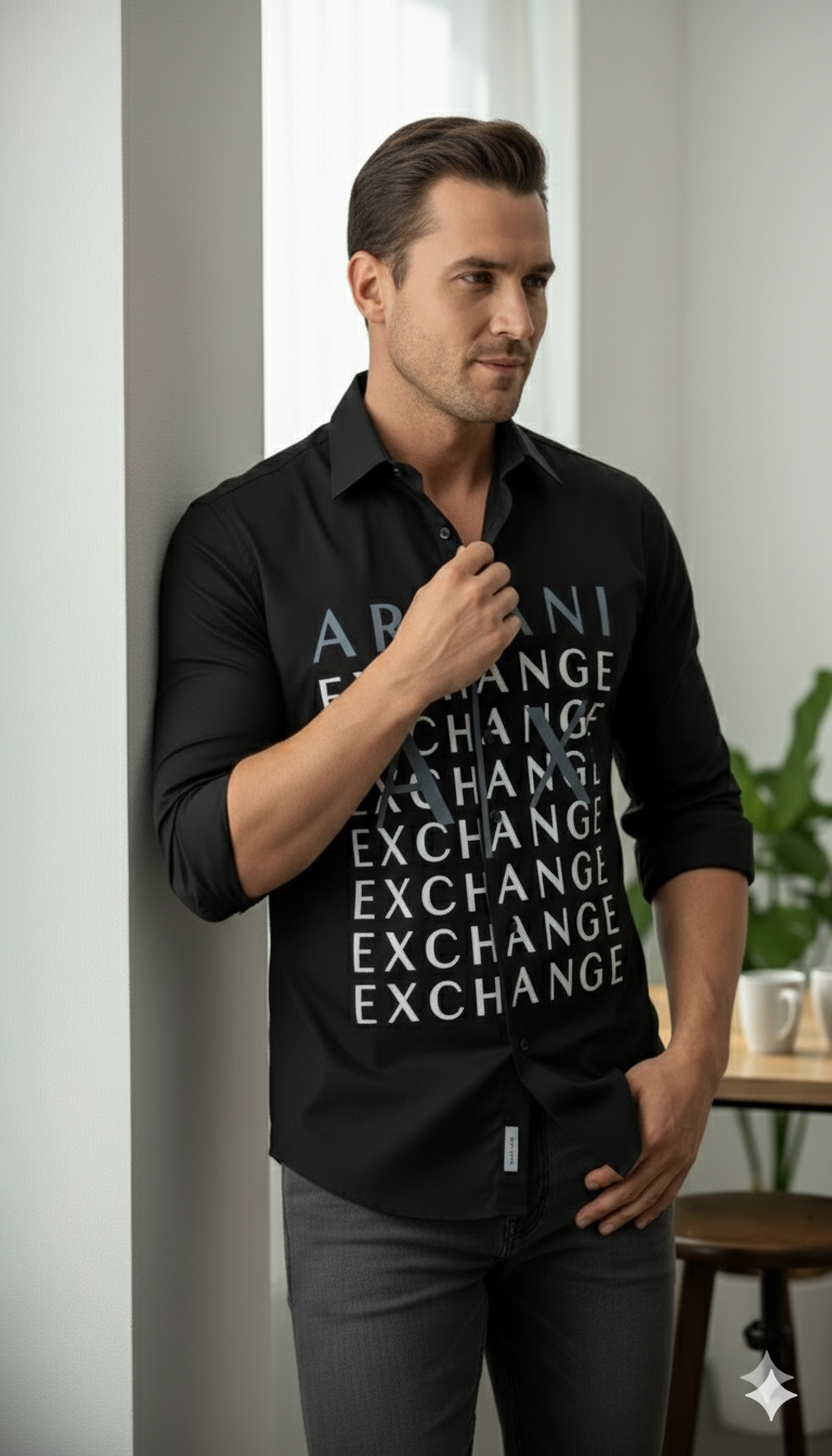 Armani Exchange Branded Shirt Print Slim Fit Premium Shirt for Men - Image 3