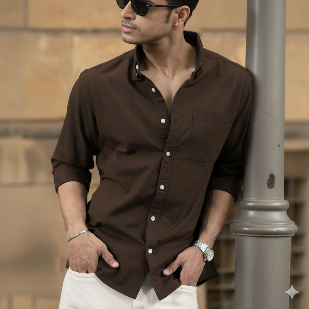 Drezola Best Oxford Premium Solid Brown Casual Shirt with Modern Slim Fit - Image 4