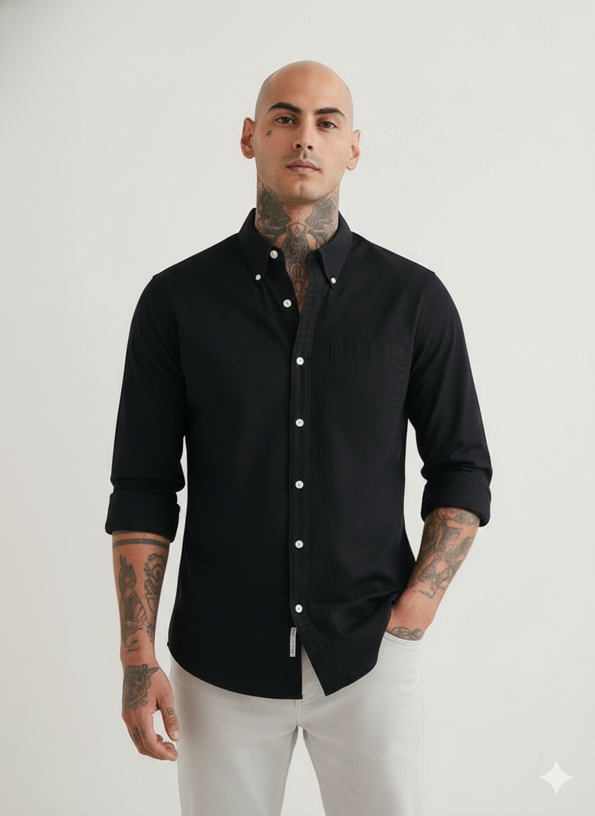Best Premium Ralph Lauren Oxford Premium Black Cotton Casual Shirt – Solid Black Button-Down Shirt with Regular Fit - Image 6