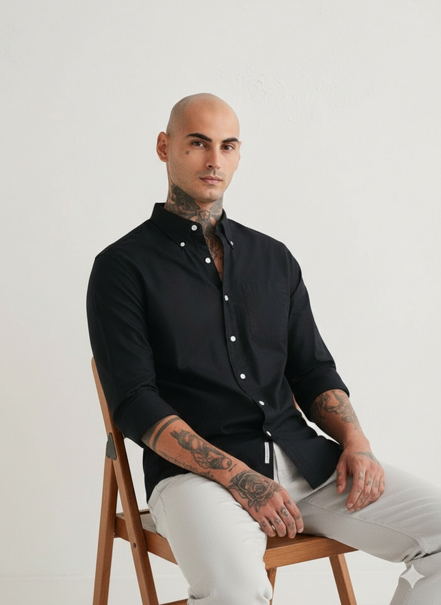 Best Premium Ralph Lauren Oxford Premium Black Cotton Casual Shirt – Solid Black Button-Down Shirt with Regular Fit - Image 3