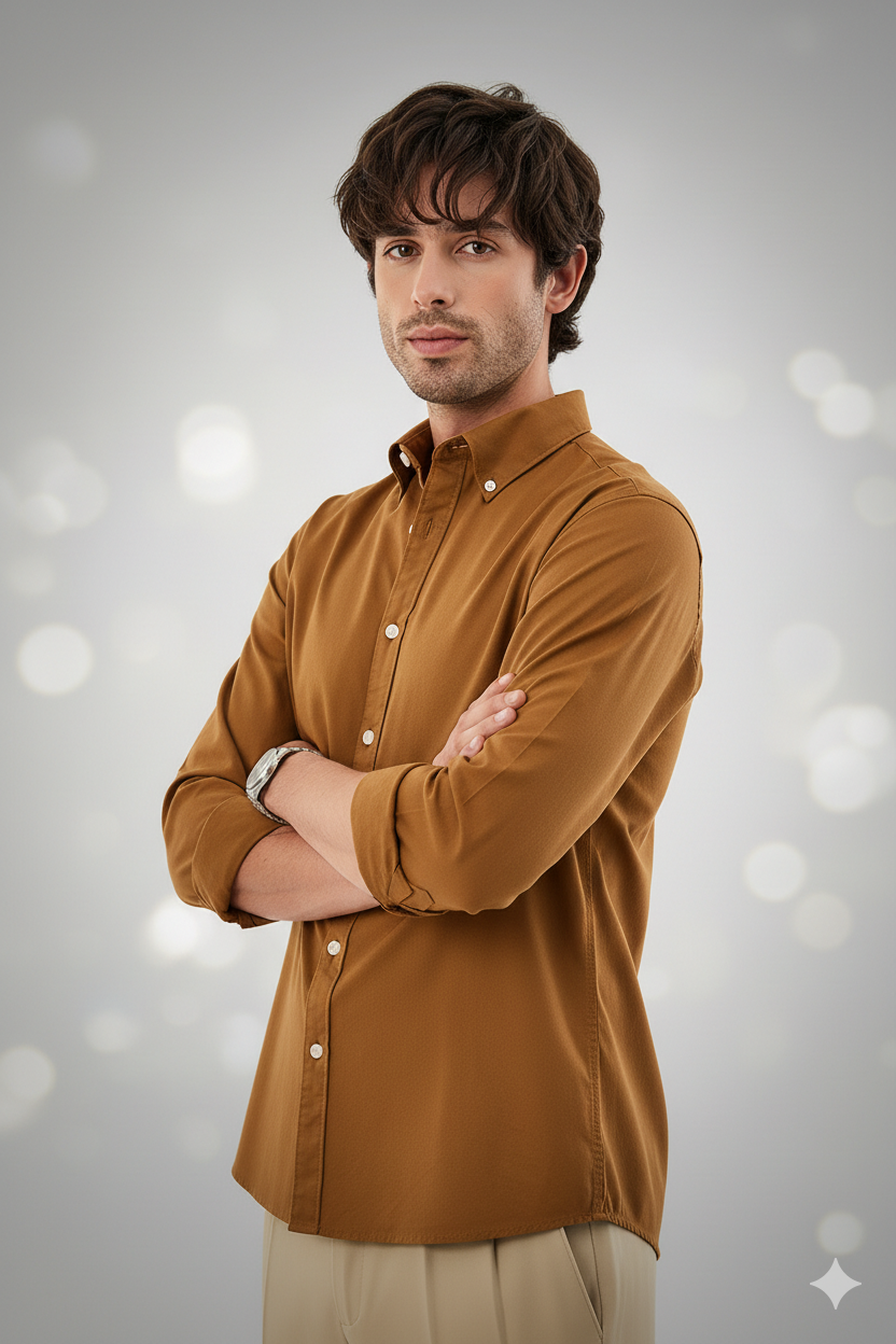 Ralph LaurenOriginal Ralph Lauren Solid Brown Shirt | Cotton Casual Shirt - Image 5