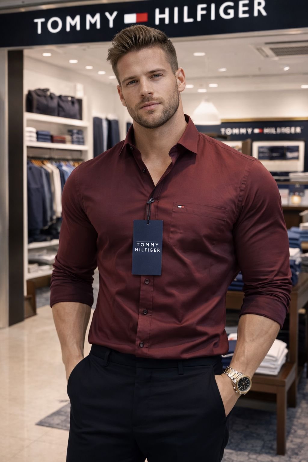 Tommy Hilfiger Men’s Maroon Solid Cotton Shirt | Slim Fit | Premium Shirt