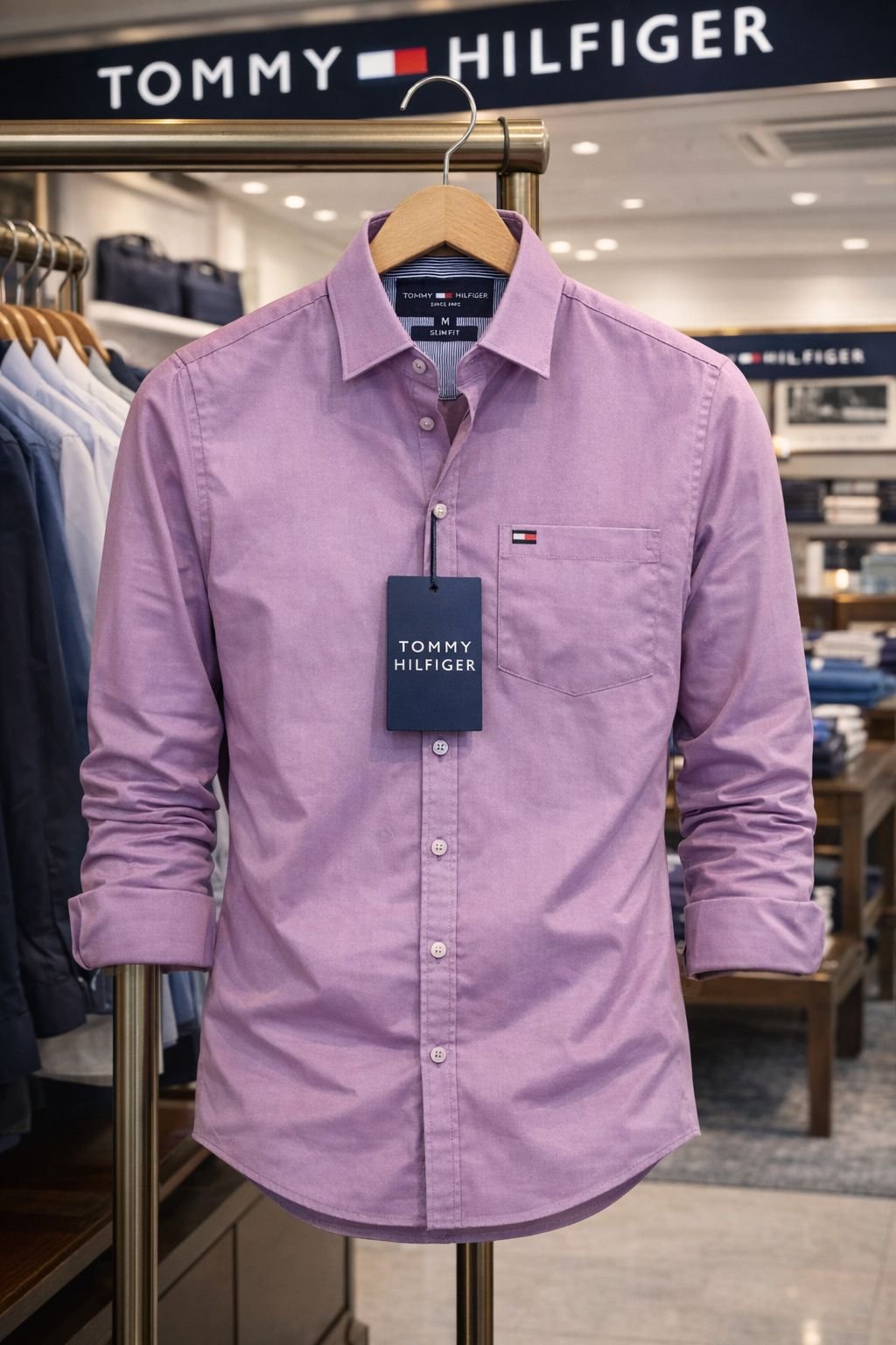Tommy Hilfiger Men’s Light Lavender Solid Cotton Shirt | Slim Fit | Premium Shirt - Image 2