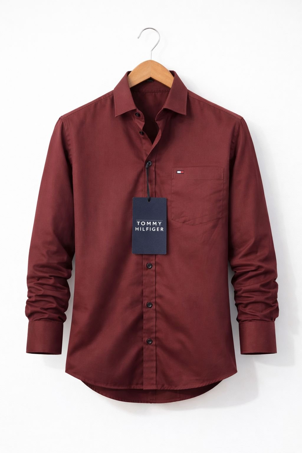 Tommy Hilfiger Men’s Maroon Solid Cotton Shirt | Slim Fit | Premium Shirt - Image 3