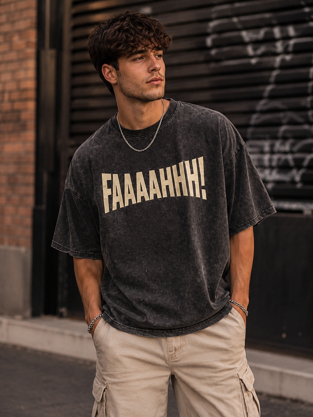 FAAAHHH Oversized Acid Wash Graphic T-Shirt for Men